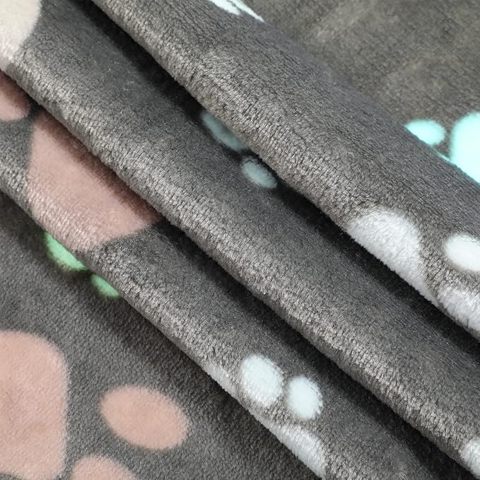 Tegeme 12 Pcs Pet Blankets Soft Fluffy Fleece Dog Cat Warm Paw Print Pattern Blankets Flannel Throw for Pets Dog Puppy Cat(23 x 16 Inch,Dark Gray, White, Camel)