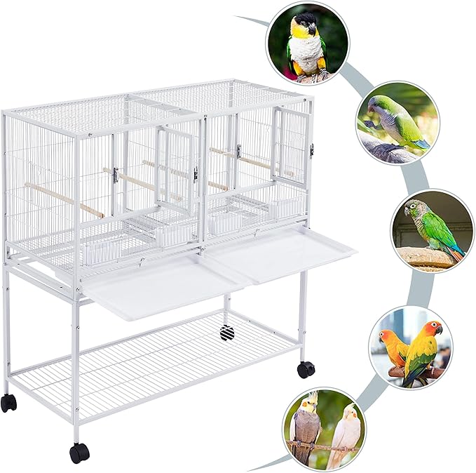 Yaheetech Stackable Divided Breeder Breeding Parakeet Bird Cage for Canaries Cockatiels Lovebirds Finches Budgies Small Parrots with Rolling Stand, White