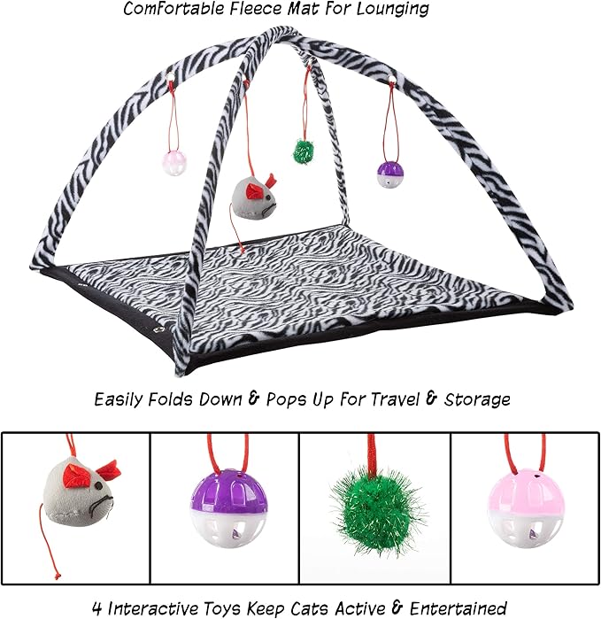 PETMAKER Cat Activity Center- Interactive Play Area Station for Cats, Kittens with Fleece Mat, Hanging Toys, Foldable Design for Exercise, Napping