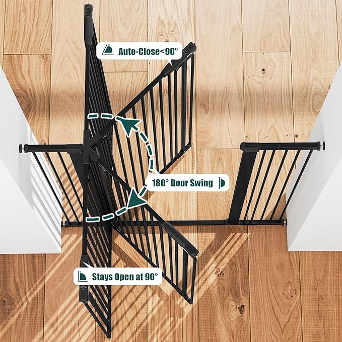 keny 51" Extra Tall Pet Gate, 29.7"-46" Wide Adjustable Cat Gate for Doorway, Hallway, Stairs, Auto-Close & Pressure Mounted, No Drilling, Black