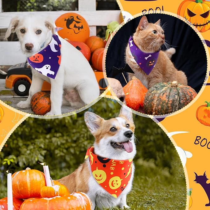 Abbylike 50 Pcs Halloween Dog Bandanas Bulk Pumpkin Bandanas for Dogs Triangle Kerchief Bibs Scarf Set for Pet Halloween Costume Photo Props Accessories Pet Shops, 25 Styles (25.6 x 17.7 x 17.7")