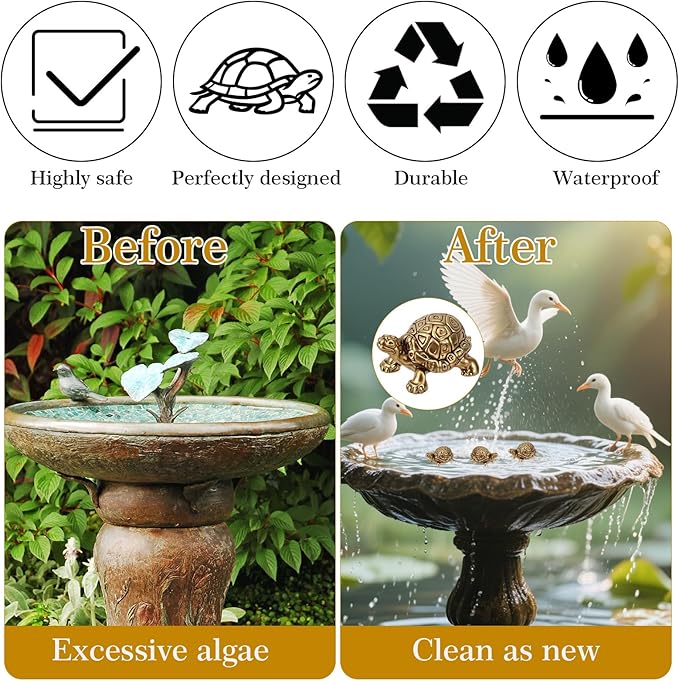 4pcs Mini Turtle Shape Copper Bath Disk Ornaments Decorations, Copper Bird Bath Purification Disc Decorative Birdbath Cleaner Universal Fit Outdoor Outside Birdbaths & Bowl Decor