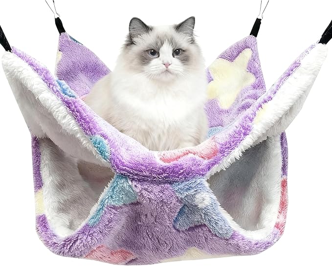 Cat Hammock for Cage, Soft Warm Hanging Bed for Kitten, Guinea Pig, Ferret, Rat, Chinchilla and Other Small Pets, Cozy Bunkbed 13.39"x13.39"