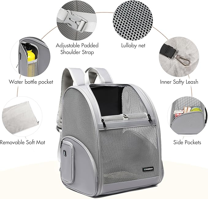 Pet Backpack Carrier ，Large Cat Carrier Backpack Up to 20 Lbs with Breathable Mesh, for Medium Large Cats or Small Dogs, Travel Hiking Camping Backpack (Gray-XL)