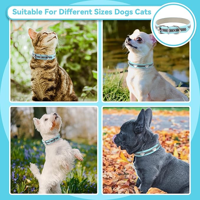 PETCARE Reflective Dog Collar with Cute Paw Rivet Studded Funny Soft PU Leather Adjustable Puppy Dog Collars for Small Medium Large Dogs Cats (Blue,Medium)