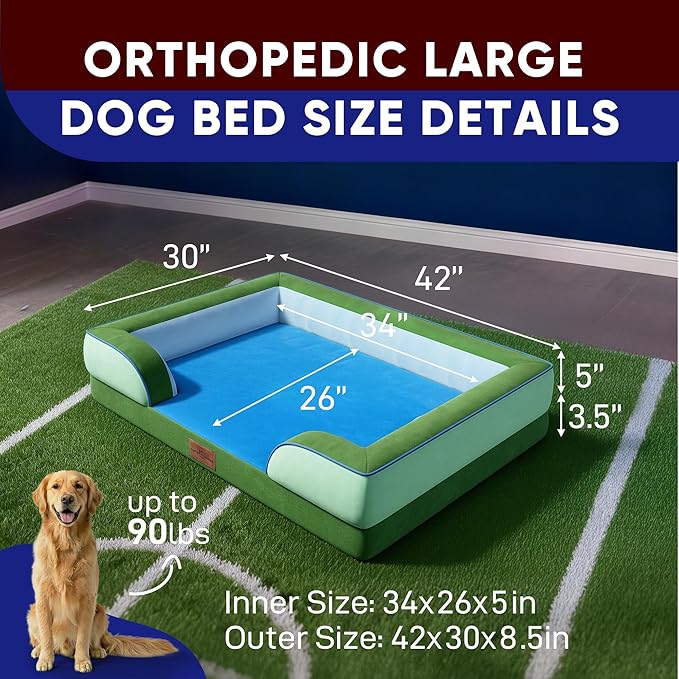 Comfort Expression Orthopedic Dog Bed for Extra Large Dogs 42x30 Inch, Waterproof Egg Crate Foam XL Pet Bed with Removable Bolsters, Dog Couch with Washable Cover & Non-Slip Bottom, Boston