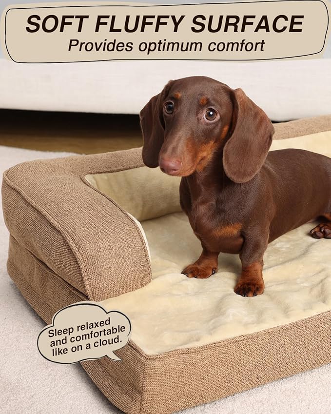 KSIIA Washable Dog Bed Medium Size Senior Dog, Orthopedic Warm Soft Pets Sofa Waterproof Pet Couch with Sides, Non-Slip and Egg-Crate Foam Beds with Removable Cover, 29x18Inch, Brown
