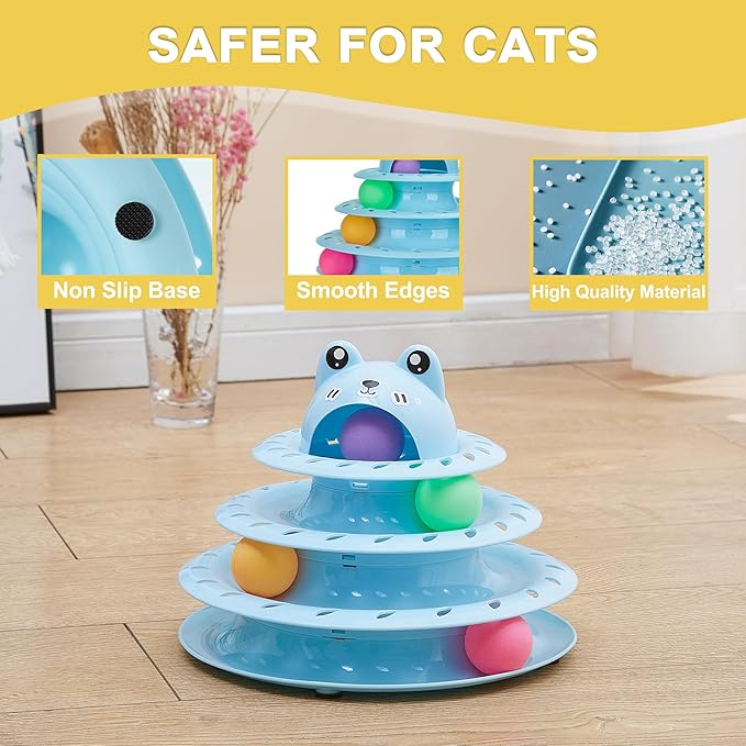 Gefryco Cat Toys 4-Tier Roller Track, Turntable Cat Tower Toy with Colorful Chase Balls, Multi-Level Interactive Cat Toys for Bored Indoor Adult Cats, Fun Puzzle Kitten Exercise Toys Self Play