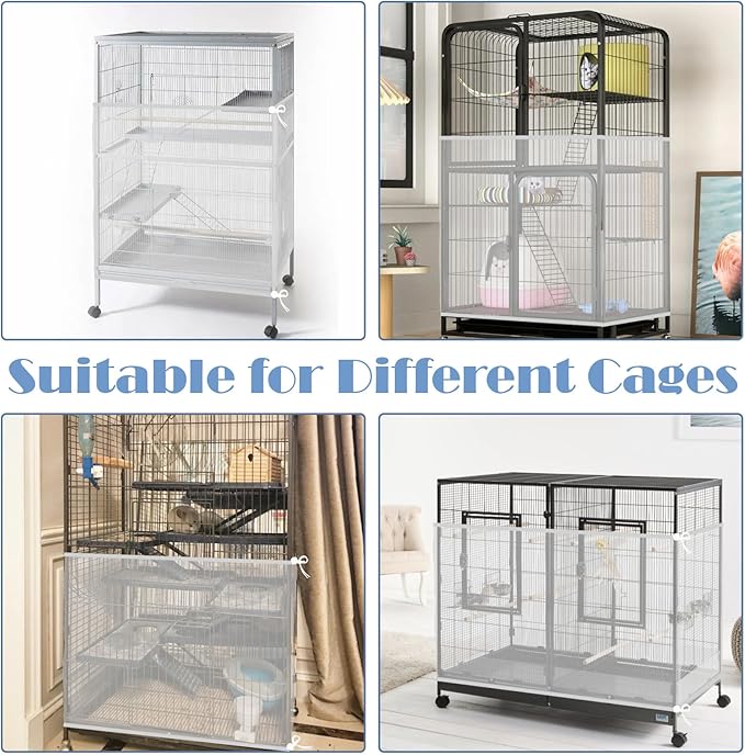 Large Bird Cage Seed Catcher, 31 x 118 inches Adjustable Large Bird Cage Cover Elastic Band Mesh Cages Cover Skirt Nylon Mesh for Parakeet Parrot Cages