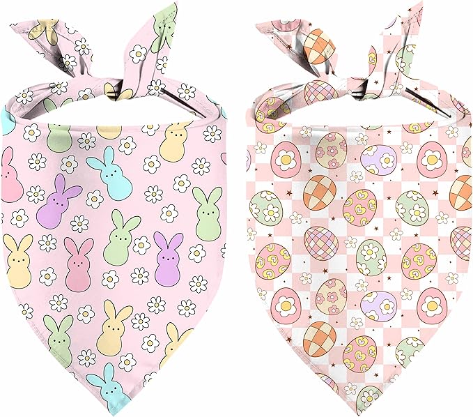 Easter Dog Bandana, 2 Pack Adjustable Holiday Party Pets Rabbit Easter Egg Bandanas Triangle Bibs Dog Cat Scarf Set