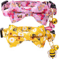 Faygarsle 2 Pack Breakaway Bowtie Cat Collar with Bell for Male Female Cats Soft Fancy Yellow Pink Bee Butterflies Pattern Spring Summer for Boy Girl Cats