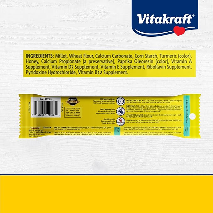 Vitakraft Parakeet Whole Grains & Honey Treat Sticks 2 Count, 2.11 Ounce