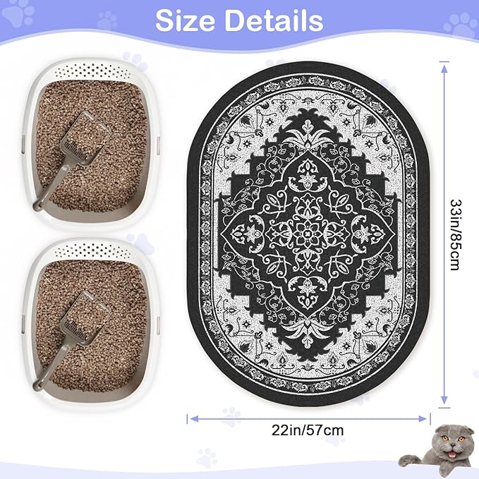 Bienbee Cat Litter Mat, 33" x 22" Large Size Litter Box Mat Rug with Non-Slip Bottom,Urine and Water Proof, Easy to Clean Cat Supplies Essentials for Indoor Kitty Kitten Floor, Black L