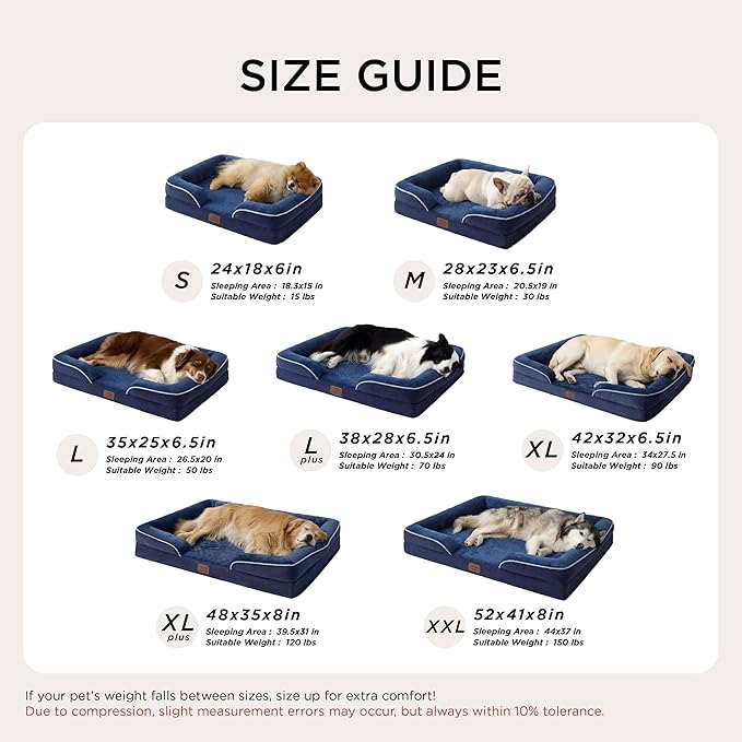 Bedsure XXL Orthopedic Dog Bed for Extra Large Dogs - Washable Giant Dog Cat Bed Waterproof, Comfort Dogs Couch Sofa with Washable Removable Cover, Pet Bed with Nonskid Bottom, Blue Navy, 52"