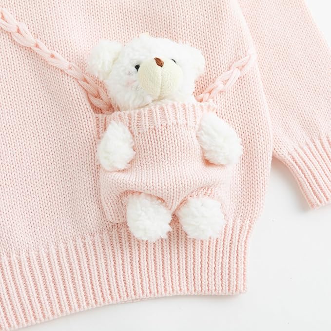 Simplee kids Baby Girl Knit Sweater with Bear in The Pocket Toddler Pullover Sweater Cute Fall Winter Clothes