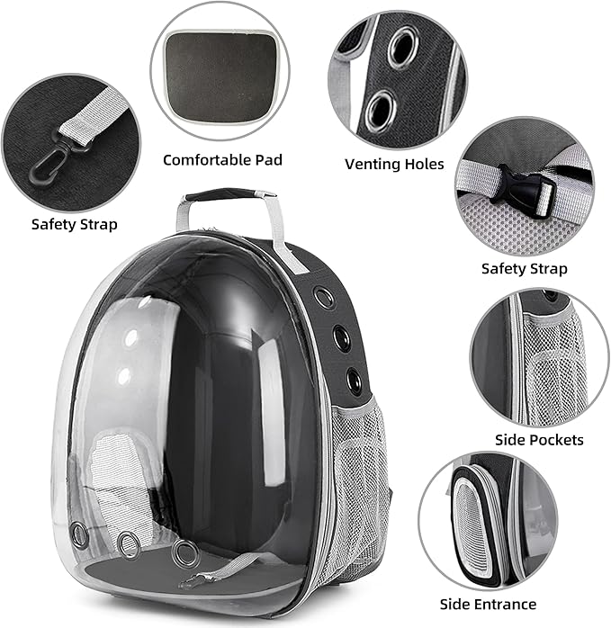 Pet Backpack Carrier,Bubble Backpack Cat Carrier,Pets and Small Dogs,Space Capsule Pet Carrier for Traveling, Walking, Hiking and Outdoor Activities (Black)