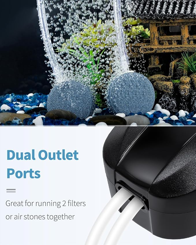 Uniclife Aquarium Air Pump Dual Outlet Fish Tank Aerator with Accessories for 5-200 Gallon Tank