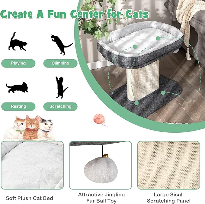 Tangkula Cat Tree for Indoor Cats, 2-Tier Cat Tower with Top Perch & Sisal Scratching Panel & Jingling Fur Ball Toy, Cozy Cat Bed with Scratching Post, Modern Small Kitten Activity Center (Grey)