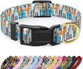 Reflective Dog Collar for Medium Dogs, Cute Boho Adjustable Heavy-Duty Nylon Puppy Collar for Boy and Girl Female, Soft Pet Accessories with Quick Release Buckle, Colorful Spliced