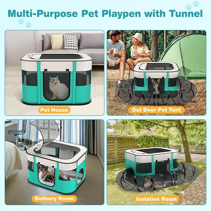 Upgrade Outdoor Cat Enclosure, Outdoor Cat Playpen Enclosed, Portable Catio Cat Tent with Tunnel for Indoor Cats Small Animals and Puppy