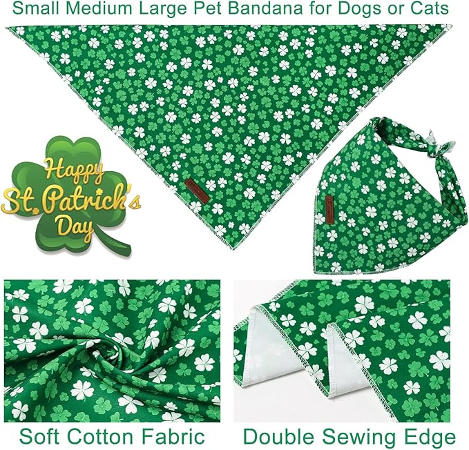 St. Patrick's Dog Bandana, UP URARA PUP Shamrock Triangle Bid Scarf for Medium Large Dogs, Cotton Kerchief for Girl Boy Puppies, Cute Spring Green Bandana,S