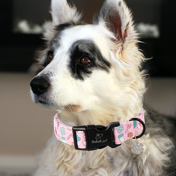 Christmas Dog Collar for Giant Large Dogs - Cute Snowflake Print Pink Christmas Collars for Dogs, Soft Adjustable Winter Holiday Dog Collars with Quick Release Buckle XL
