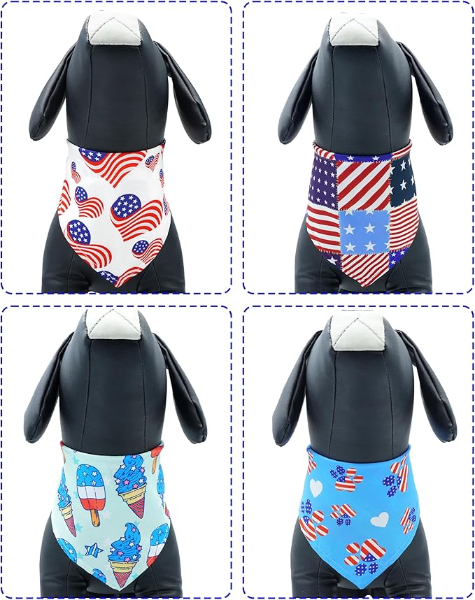 PET SHOW 50 Pack 4th of July Dog Bandanas Bulk Washable American Flag Dog Patriotic Scarves for Small Medium Dogs Puppy Star&Stripe Triangle Bibs Kerchief Set Cats Pet Girl Boy Grooming Accessories