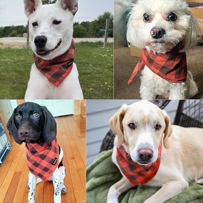 Dog Bandana Fall Large-Orange Brown Dog Scarf Buffalo Plaid Printing Adjustable Bib Handkerchief Accessories for Medium Large Dogs (L)