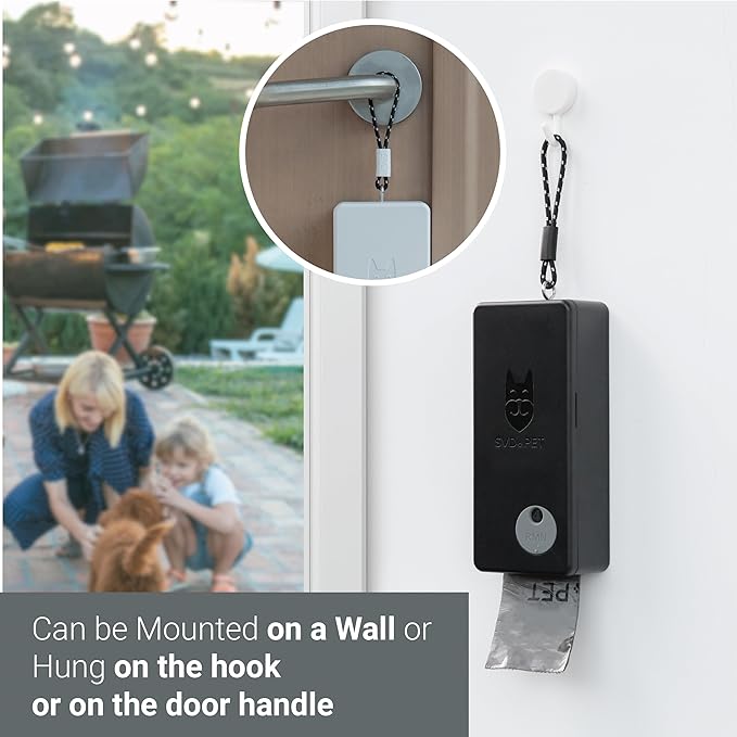 SVD.PET Dog Poop Bag Dispenser, Outdoor or Indoor Pet Waste Bag Dispenser Station, Wall Mount or Hanging with Strap. Easy to Refill Magnetic Cover (Black, Dispenser only)