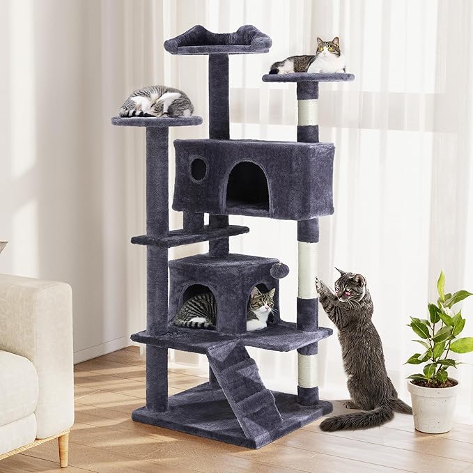 54 Inches Cat Tree Tower, Cat Tree Tower Condo with Scratching Post for Cats House Play, Multi-Level Furniture Activity Center for Pet, Detachable Cat Tower, Dark Gray