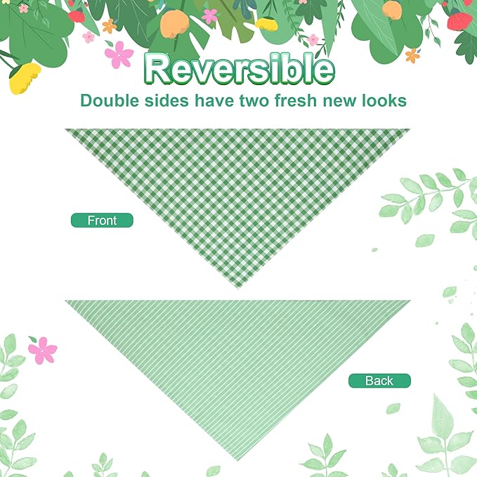 Dog Bandana Green Small 1PCS, Summer Spring Scarf for Boy and Girl, Durable Triangle Reversible Bibs Handkerchief for Puppy Pet
