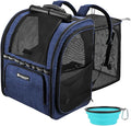 Expandable Cat Carrier Backpacks with Breathable Mesh, Pet Carrier Backpack for Cats Small Dogs Puppies Up to 20 Lbs, Dog Carrier Backpack Great for Travel/Hiking/Camping/Outdoor-Dark Blue