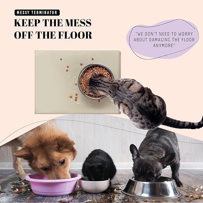 AVERYDAY 100% Waterproof Thicker Silicone Dog Food Mat, 0.63'' Raised Edge Bowl Mat for Food & Water, Non Slip Pet Feeding Placemat for Messy Drinkers, Perfect for Large Medium Small Breeds, 18"x10"