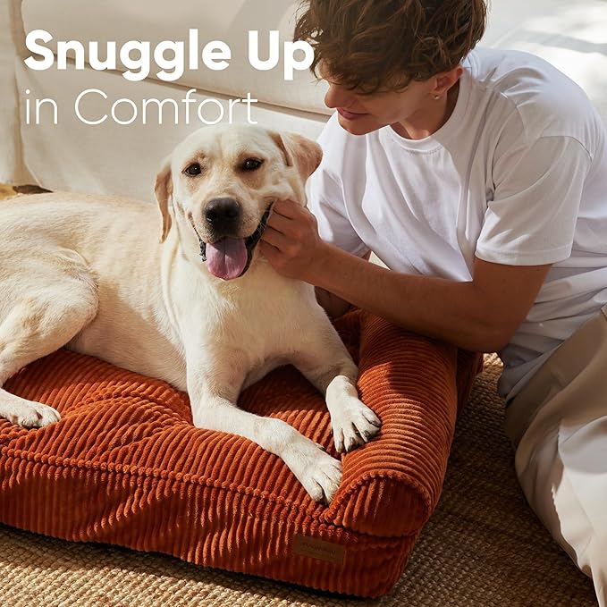 FUKUMARU Dog Couch Bed, Corduroy Cozy Cat Bed for Indoor Cats with Washable Cover, 28in Waterproof Orthopedic Dog Beds Sofa for Small Dogs and Large Cats, Cute Warm Cotton Pet Sofa, Orange