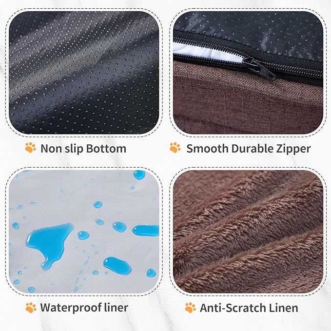 Makigued Orthopedic Dog Bed for Large Dogs Egg Crate Foam Pet Sofa with Waterproof Liner, Removable Washable Cover, Nonslip Bottom, Cozy Couch for Large Dogs 41.7 x 31.5X 6.7Inch, Dark Brown