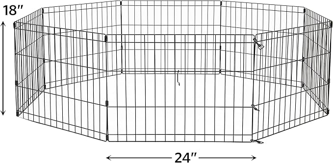 MidWest Homes for Pets Folding Metal Puppy / Dog Exercise Pen, Indoor/Outdoor Playpen with No Door, Provides 16 Sq Feet of Play Space, 18-Inches Tall, Black E-Coated