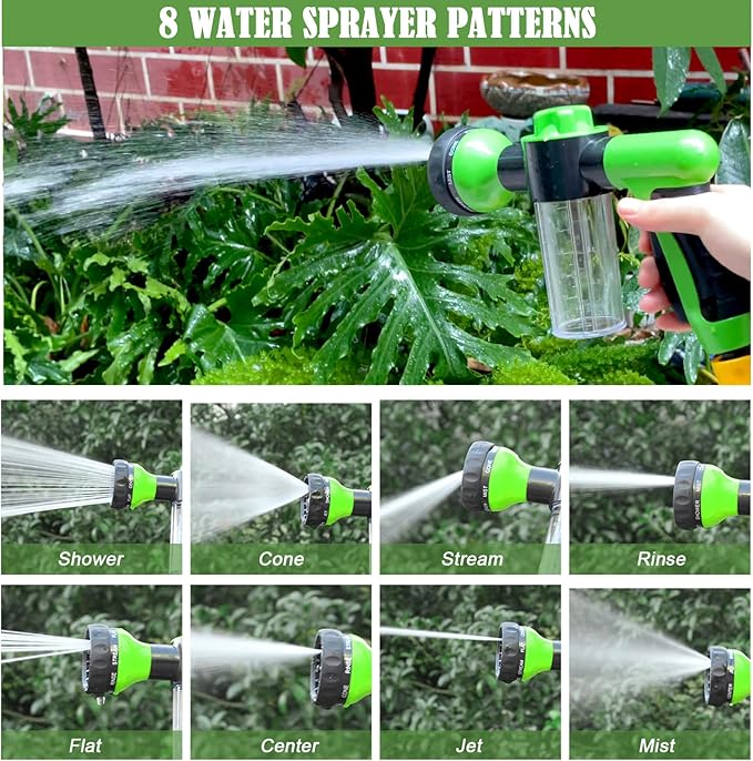 Dog Wash Sprayer Outdoor, 8-in-1 Dog Sprayer Hose Attachment with Massage Brush and Pet Grooming Comb, 3/4 Inch Standard Garden Hose Nozzle for Watering Flowers, Car Washing, Pet Bathing(Green)