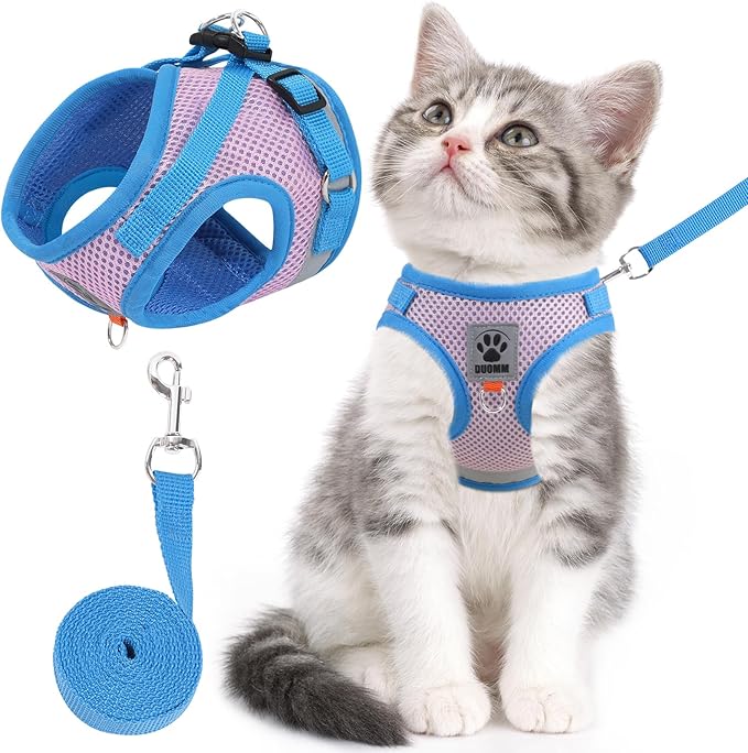 Cat & Dog Vest Harness - All Weather Mesh, Reflective Strap, Step-in Adjustable for Small Cats & Dogs (Pink and Blue,XS)