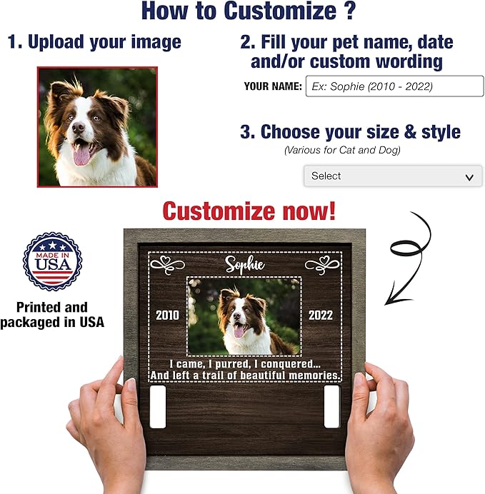 Customized Dog Picture Frames for Dogs That Passed Personalized Gifts for Pets Cat Memorial Frames Pet Photo Frames and Memorials Loss of Cat Gifts Rainbow Bridge Puppy Loss Gifts