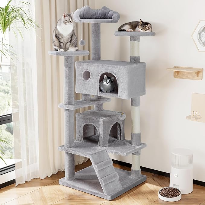 54 Inches Cat Tree Tower Condo Furniture, Cat Tower for Indoor Cats, Cozy Hammock and Sisal Scratching Posts, Multi-Level Durable Cat Scratch Post for Kittens Pet House Play, Detachable Toy, Beige