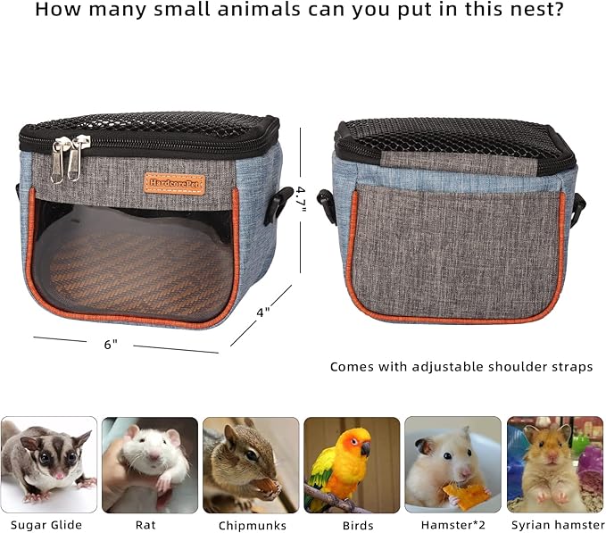 Sugar Glider Carrier Bag, Transparent Breathable Travel Bag for Hamster, Gecko,Baby Hedgehog, Transport Pouch with Breathable Mesh Top (Blue)