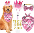 Dog Birthday Party Supplies, Multi Sizes Dog Birthday Bandana Girl Dog Birthday Hat Crown with Birthday Numbers Bow Tie for Large Extra Large Dogs Pets (Pink, X-Large)