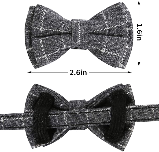 SLSON 2 Pack Breakaway Cat Collar with Bell and Bow Tie Plaid Kitten Collar for Cats and Small Dogs Pets Adjustable from 8-11In, Black and Grey