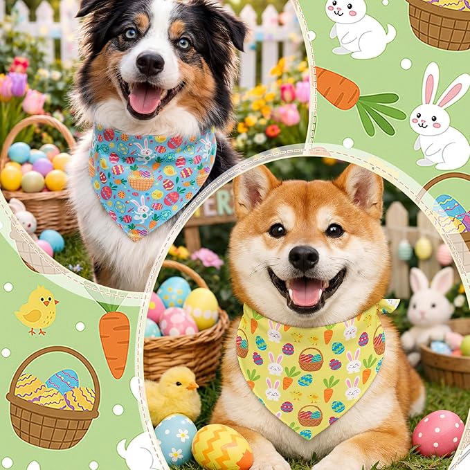 Abbylike 50 Pcs Easter Dog Bandanas Bulk Bunny Egg Carrot Bandanas for Dogs Triangle Kerchief Bibs Scarf Set for Pet Easter Costume Photo Props Accessories Pet Shops, 25 Styles (31.5 x 21.7 x 21.7)