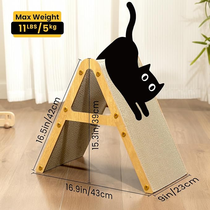 A-Frame Cat Scratcher Vertical & Horizontal Scratching pad for Multiple Cats, Double-Sided Scratch & Lounge Cardboard, Reclaimed Wood Look, Easy Assembly