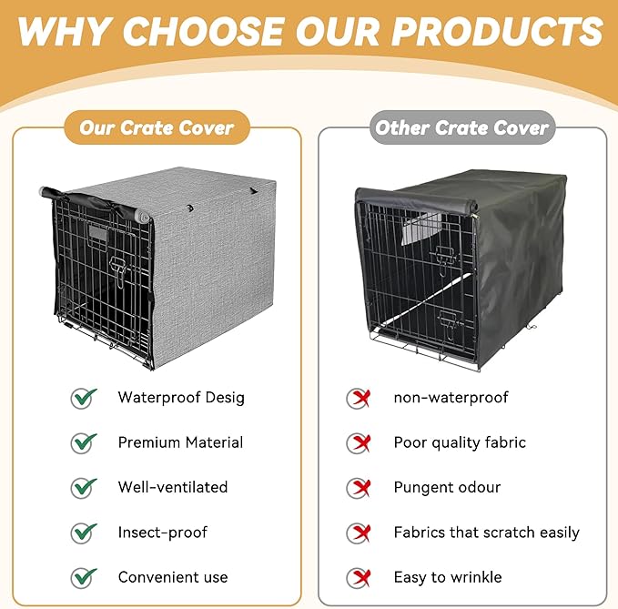 Dog Crate Cover - Double Door Waterproof Pet Kennel Cover, Durable 600D Polyester Protective Cage Cover for 42 Inch Dog Crate - Grey