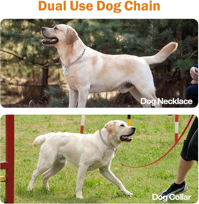 TagME Chain Choke Collar for Dogs, Adjustable Weather Proof Necklace for Large Dogs, Alloy Steel Pet Training Collar