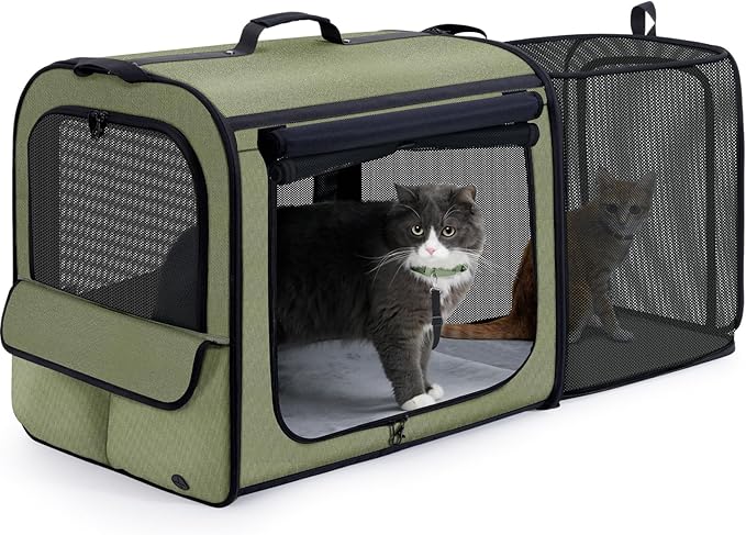 Pecute Dog Car Carrier Stable and Light Weight, Expandable Extra Space Dog Carrier for Cars, Breathable Dog Car Crate, Foldable Pet Carrier for Both Indoor and Outdoor Use, Pet Travel Crate Green