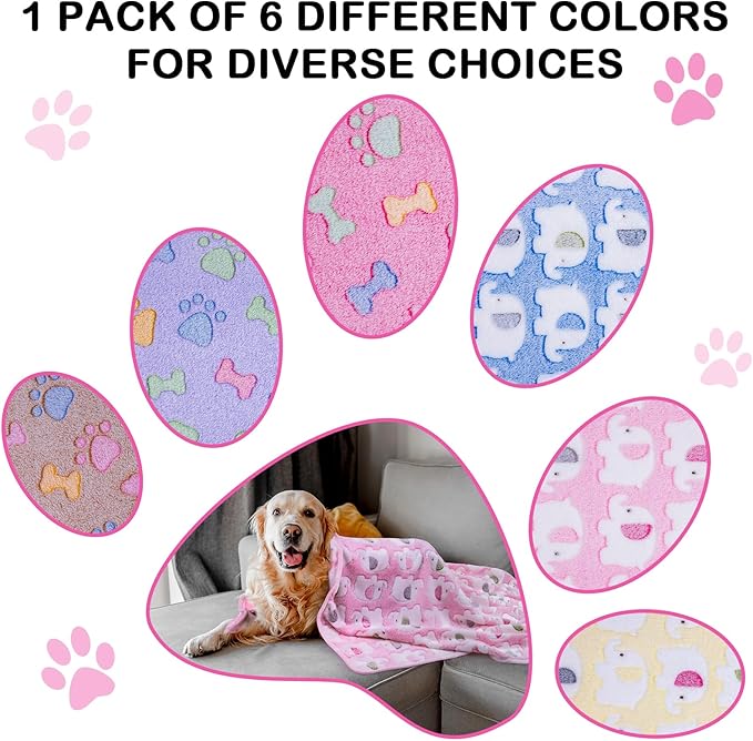 Dono 1 Pack 6 Dog Blankets, Soft Fluffy Fleece Pet Blanket Warm Sleep Mat Paw Print Design Puppy Kitten Throw Blankets Doggy Blanket for Dogs