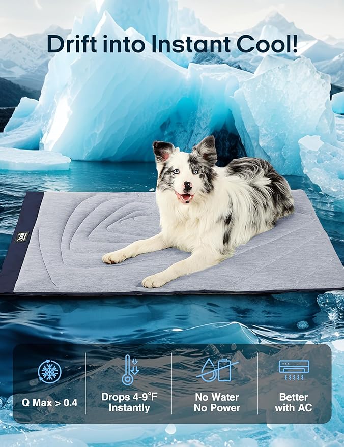 ZonLi Dog Cooling Mat, 43" x 30" Large, Waterproof Cooling Pad for Dogs & Cats, Portable & Durable Pet Mat for Crate, Trunk, Camping, Outdoors, Machine Washable, Tidal Blue